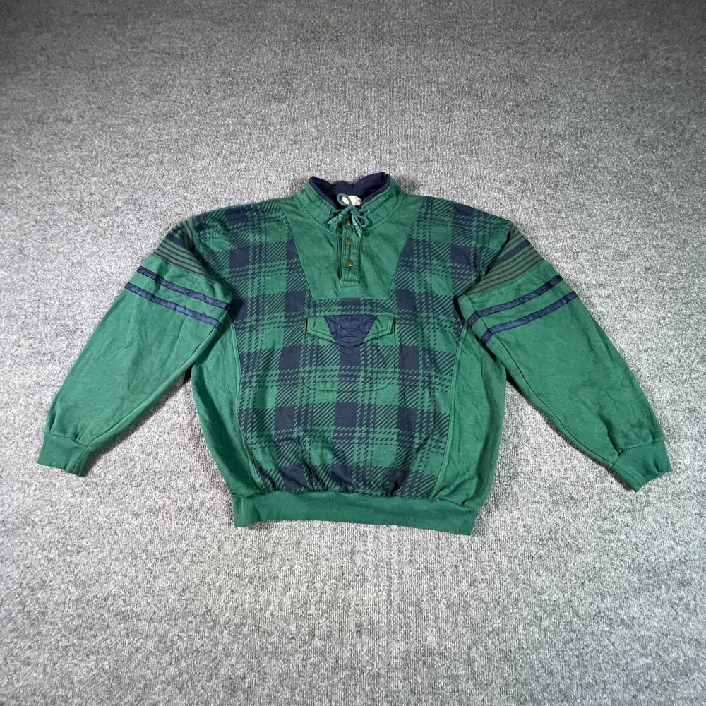 Express Sweatshirt Womens L Green Plaid Fleece Lined Winter Pullover Mock Neck